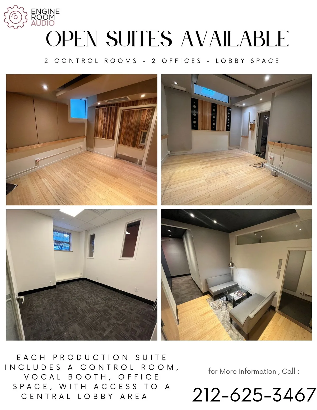 Acoustically Treated Production Suite for Rent, 22 sqm, content creation, pop-up rental in New York, second interior view