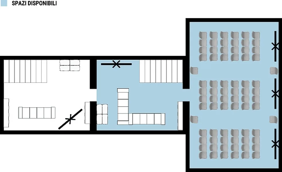 Ampia sala convegni per eventi aziendali, 93 sqm, corporate event, pop-up rental in Torino, additional interior view