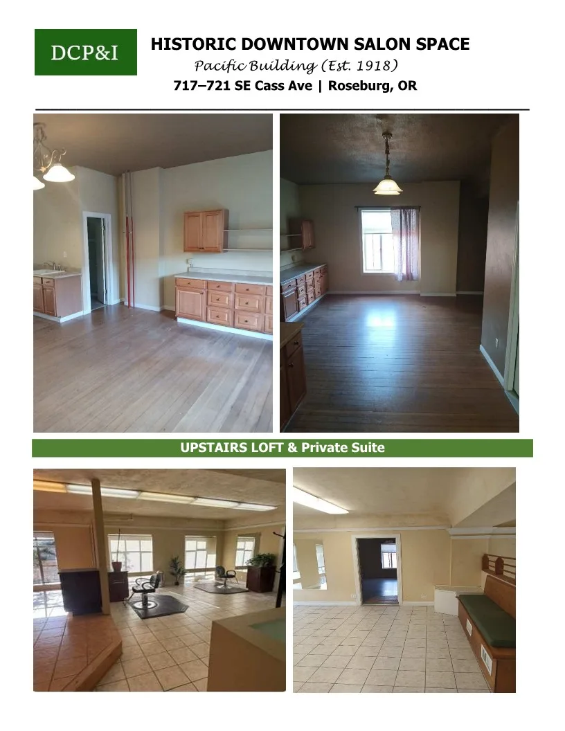 Historic Downtown Salon Space in the Pacific Building, 335 sqm, retail activation, pop-up rental in Roseburg