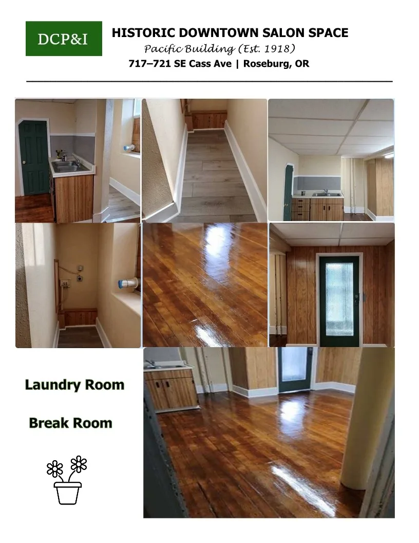 Historic Downtown Salon Space in the Pacific Building, 335 sqm, retail activation, pop-up rental in Roseburg, interior view