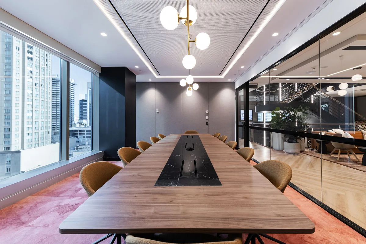Professional Boardroom for Up to 12, 25 sqm, corporate event, pop-up rental in Sydney, interior view