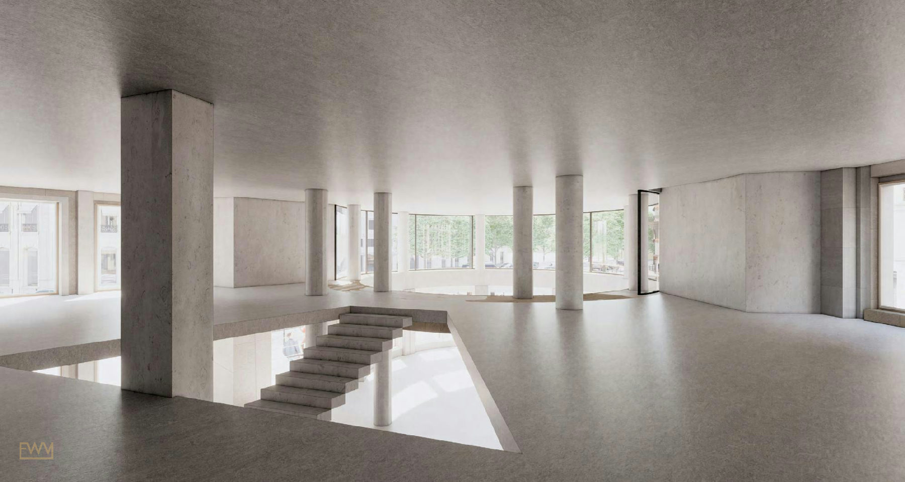 Versatile 1600 sqm Showroom and Event Space on Avenue George V, pop up store in Paris, interior view