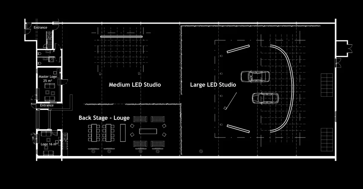 Virtual Production Studio with LED Technology, 1350 sqm, video production, pop-up rental in Trappes, third interior view