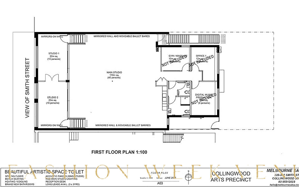Yoga Studio Space Available on Smith Street, Collingwood, 110 sqm, yoga class, pop-up rental, third interior view